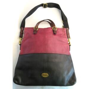 FOSSIL Explorer Leather Tote Crossbody Shoulder Bag Black/Mauve